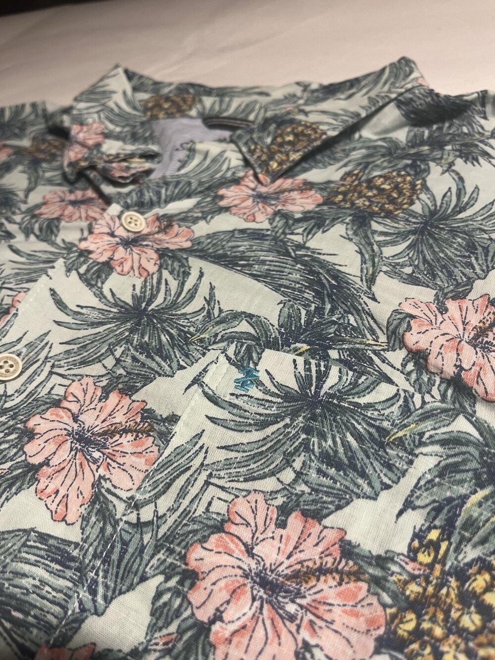 IZOD Saltwater Mens XXL Tropical Floral Pineapple Hawaiian Button Up Shirt